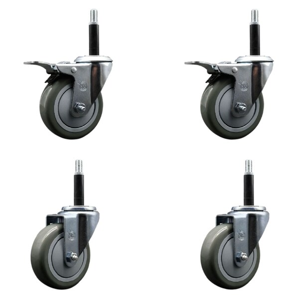 Service Caster 4'' SS Gray Poly Swivel 3/4'' Expanding Stem Caster Set 2 Total Lock Brakes, 4PK SCC-SSEXTTL20S414-PPUB-2-S-2-34 - main